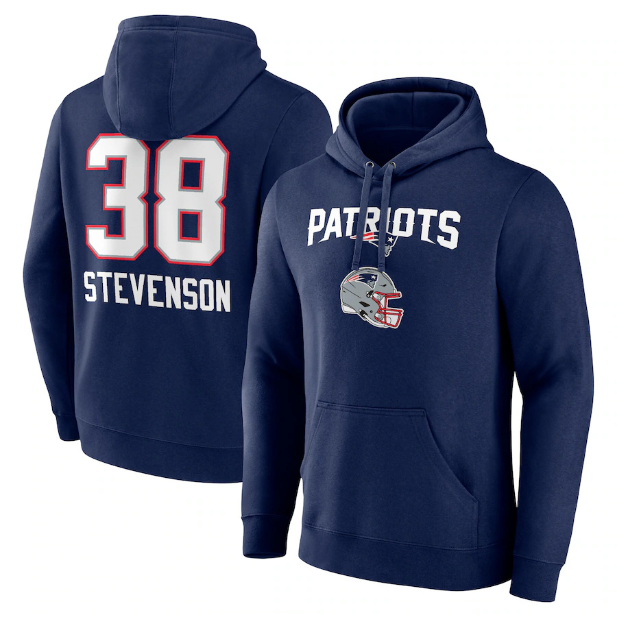 Men's New England Patriots #38 Rhamondre Stevenson Navy Team Wordmark Player Name & Number Pullover Hoodie Men's New England Patriots #38 Rhamondre Stevenson Navy Team Wordmark Player Name & Number Pullover Hoodie